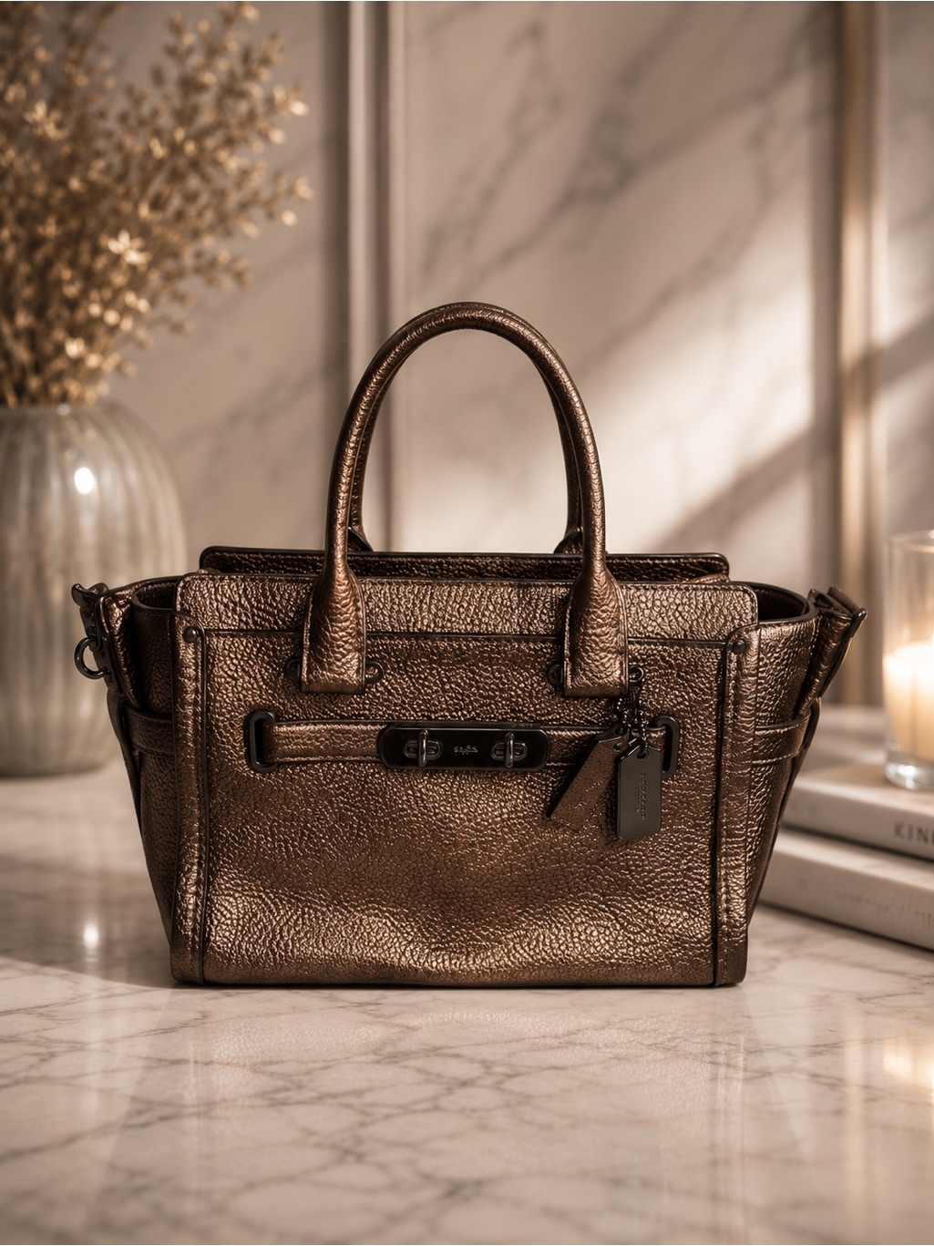 Coach Metallic Bronze Pebbled Leather Swagger 27 Satchel | | Like New Condition